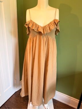 H&M Tan Ruffle-Trim Maxi Dress Small